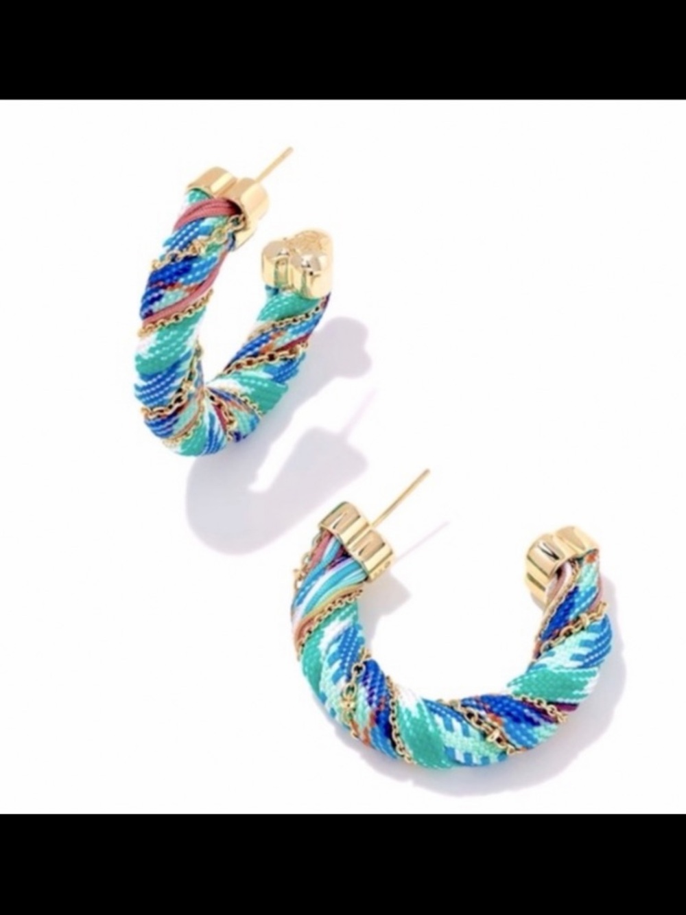 Kendra Scott Masie Multicolor Blue Aqua Twisted Corded Hoop Earrings NWT - Picture 8 of 10